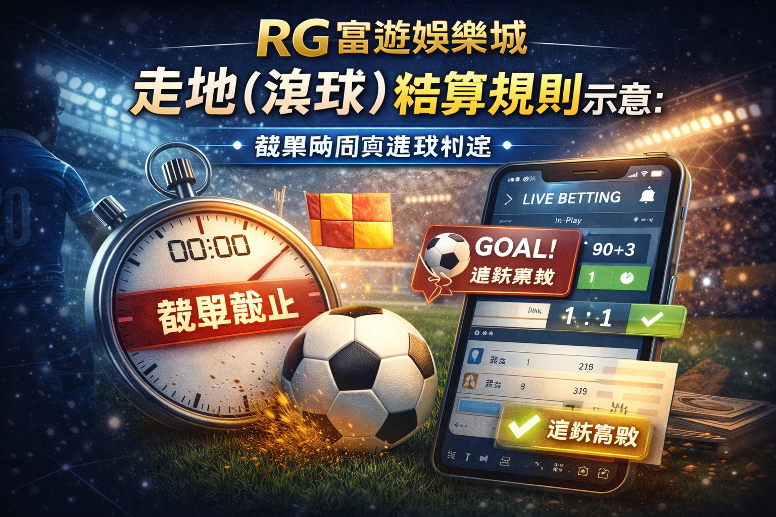 RG富遊娛樂城走地(滾球)結算規則示意:截單時間與進球判定