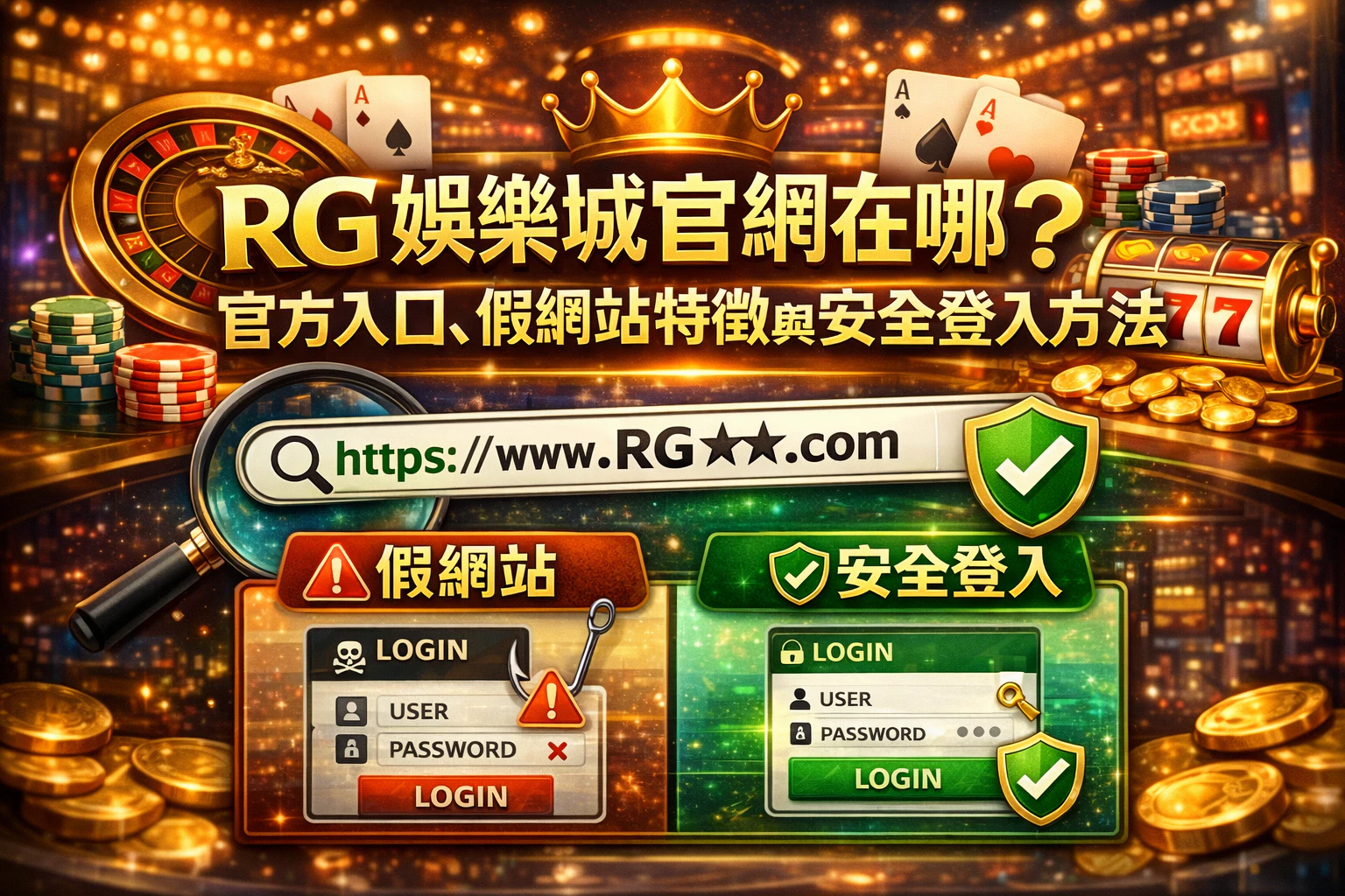 RG娛樂城官網入口辨識重點示意:官方入口判斷、假網站特徵與安全登入風險提醒